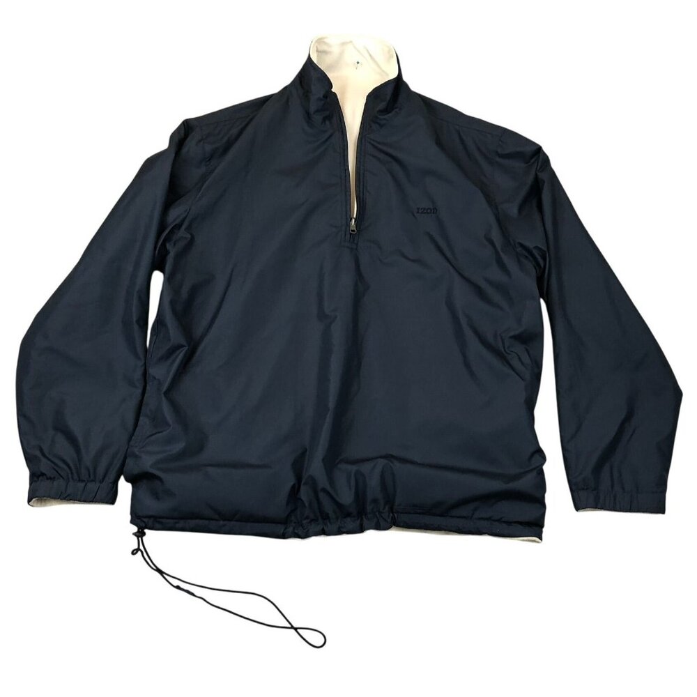 Izod X.F.G. Men's Jacket Large Navy 1/4 Zip Pullover Cozy Fleece Reversible